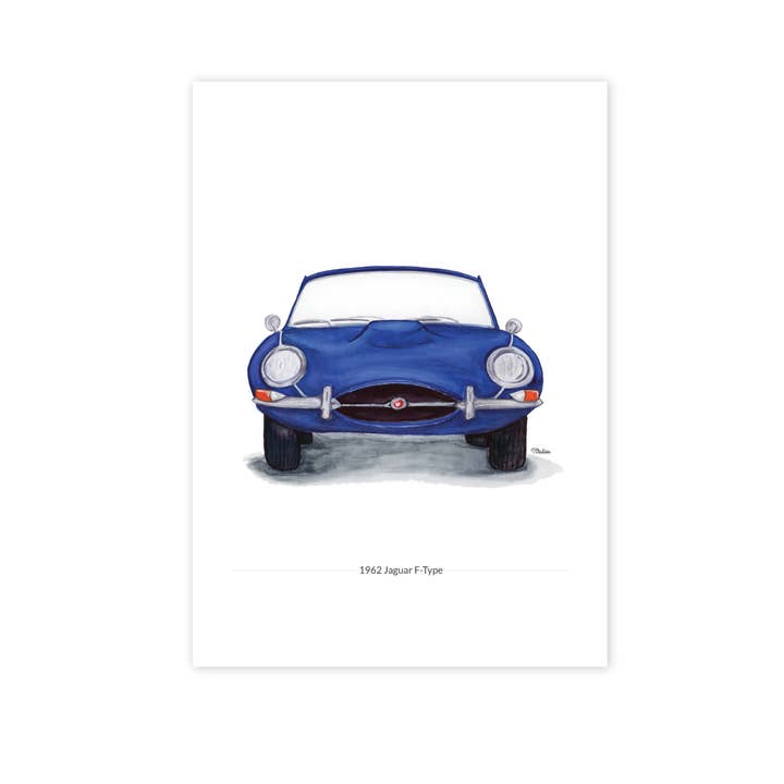Jaguar E-Type Series 1 Front View Illustration Print for wholesale by Typhoon Studios
