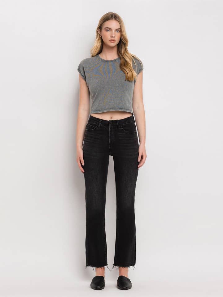 THE FAVORITE WINE HIGH RISE SEAMLESS WAISTBAND KICK FLARE JEANS V2520 for wholesale on Faire