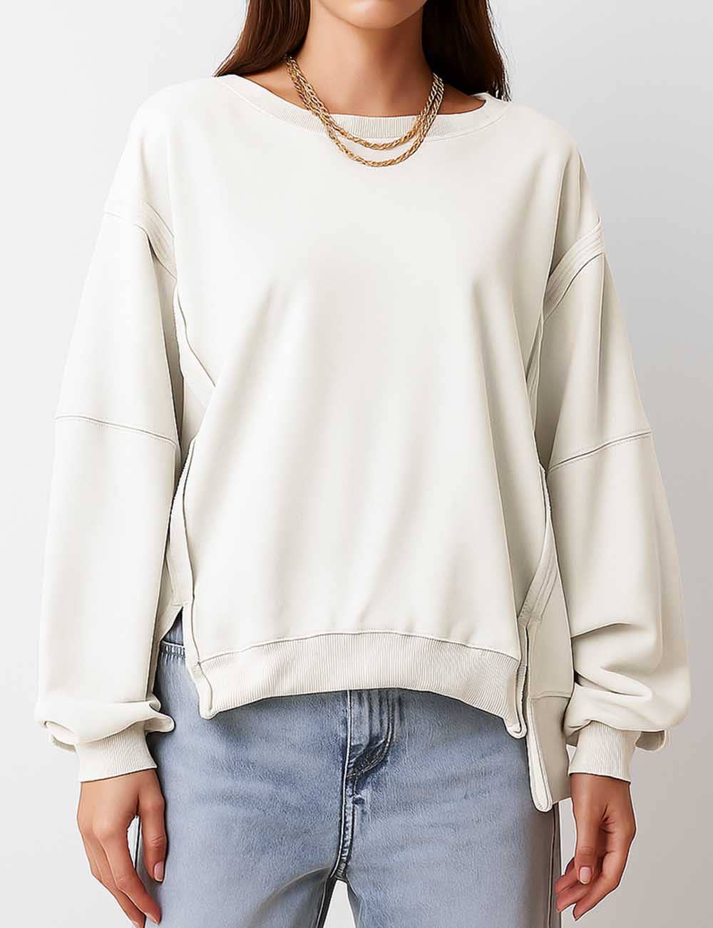 Sweetkama – wholesale Sweatshirt - Dam – Enfärgad oregelbunden Slouchy tröja för damer SKT3858