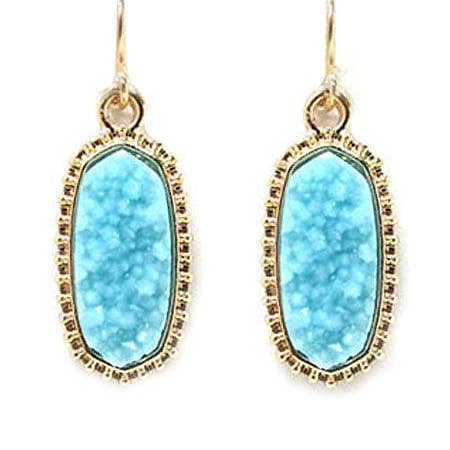 MiMi Wholesale - Vente Boucles d'oreilles pendantes - VE1442 Boucles d'oreilles pendantes ovales hexagonales en pierre druze24