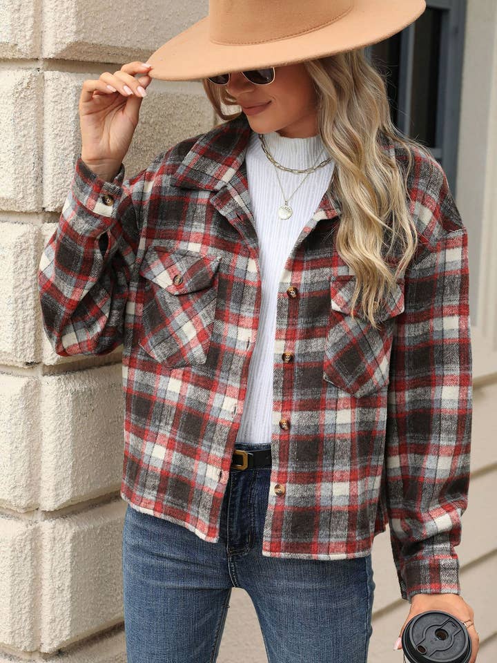 Lily Clothing - Wholesale Shirt Jacket/Shacket - Women's - LONG-SLEEVED PLAID WOOL JACKET WITH BAGGY POCKETS18