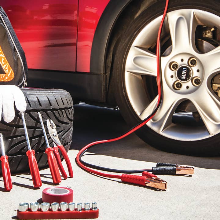 Roadside Emergency Car Kit, (Black with Orange Accents) for wholesale on Faire9