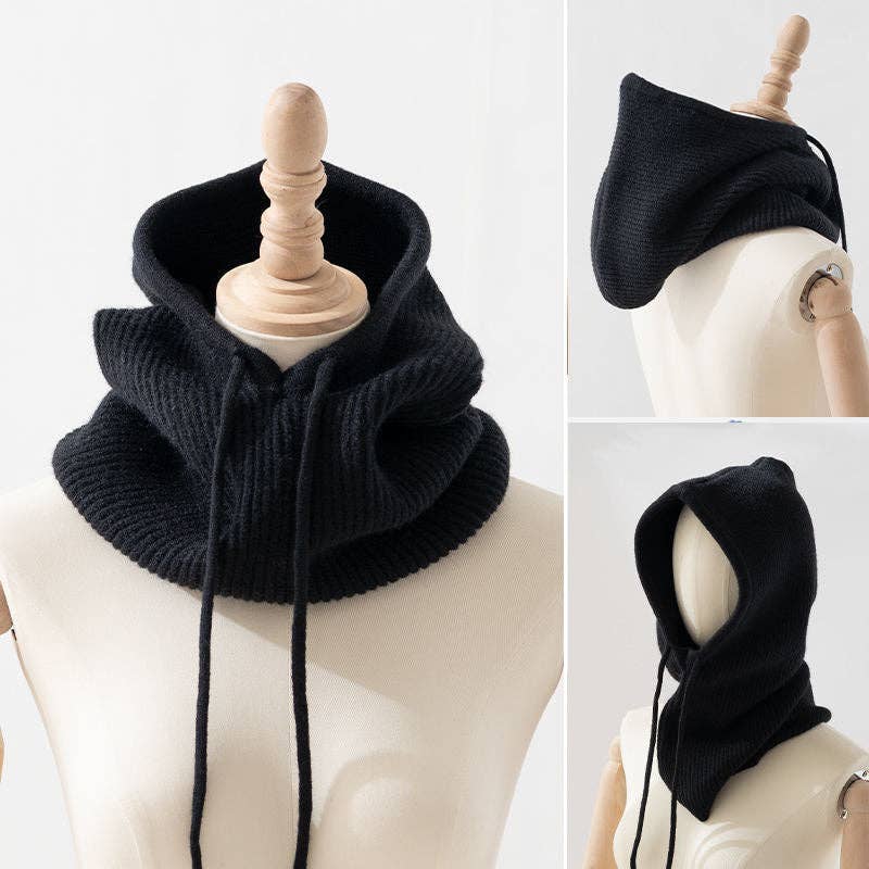 Dipped Shop - Wholesale Beanie - Women's - Drawstring Hooded Scarf One-Piece Hat & Scarf DPS16123