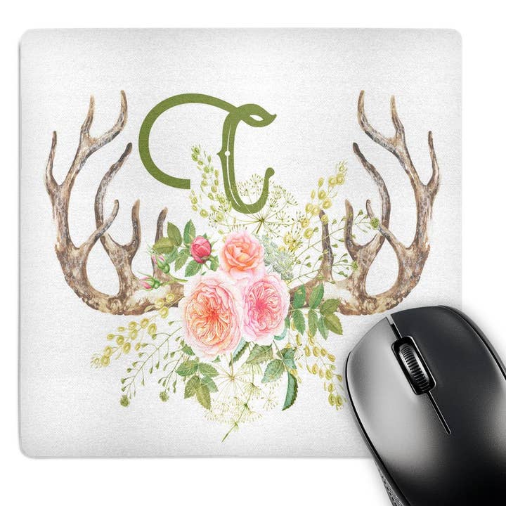 3dRose, Smuk Lyserød Rose Gevir Monogram Initial C Akvarel Illustration, Musemåtte for engroshandel hos 3dRose