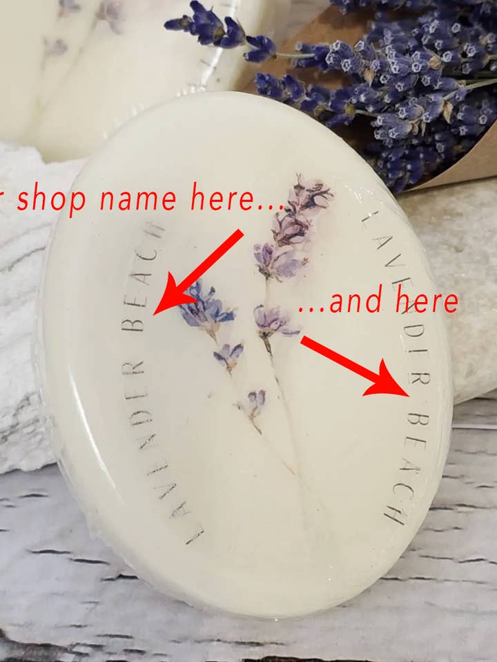Lavender-Scented Goat's Milk Soap w. Branded Shop Name for wholesale by Lavender Beach