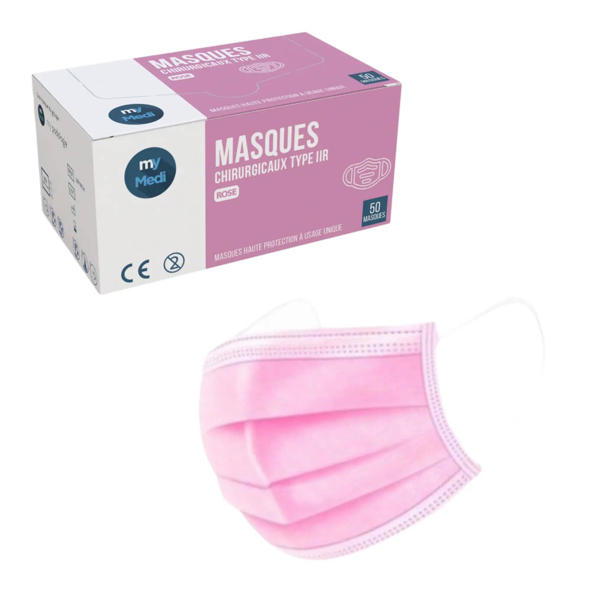 My Podologie - Wholesale Protective Face Mask/Shield - Surgical mask - 3-ply type IIR - Standard EN14683 - CE Certification - Box of 50 masks - 3 colors - My Medical6