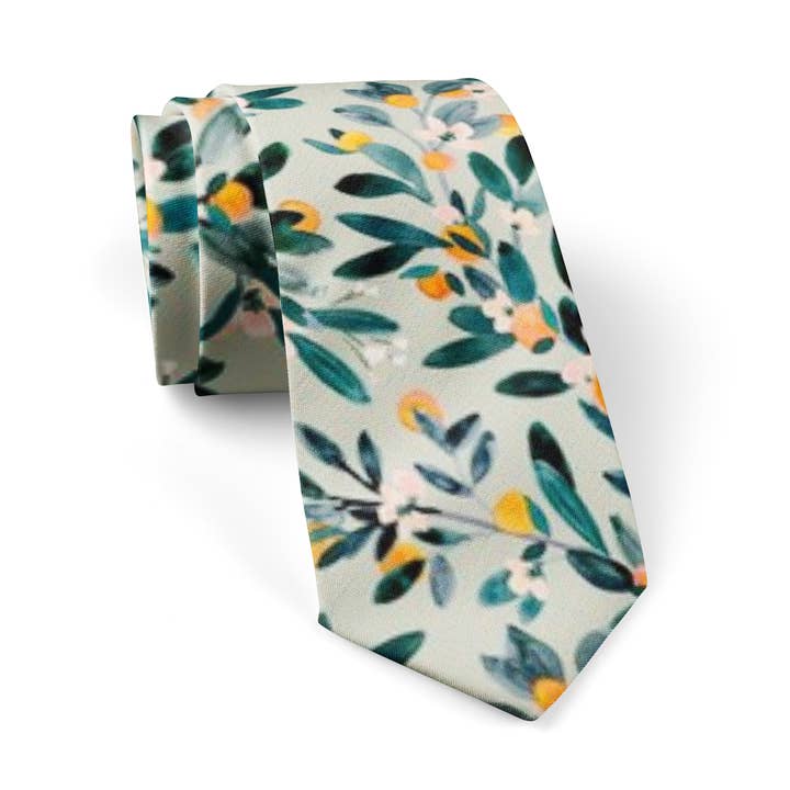 La corbata «Wesley» /Corbata floral naranja y gris para venta al por mayor de Birch Craft & Co.