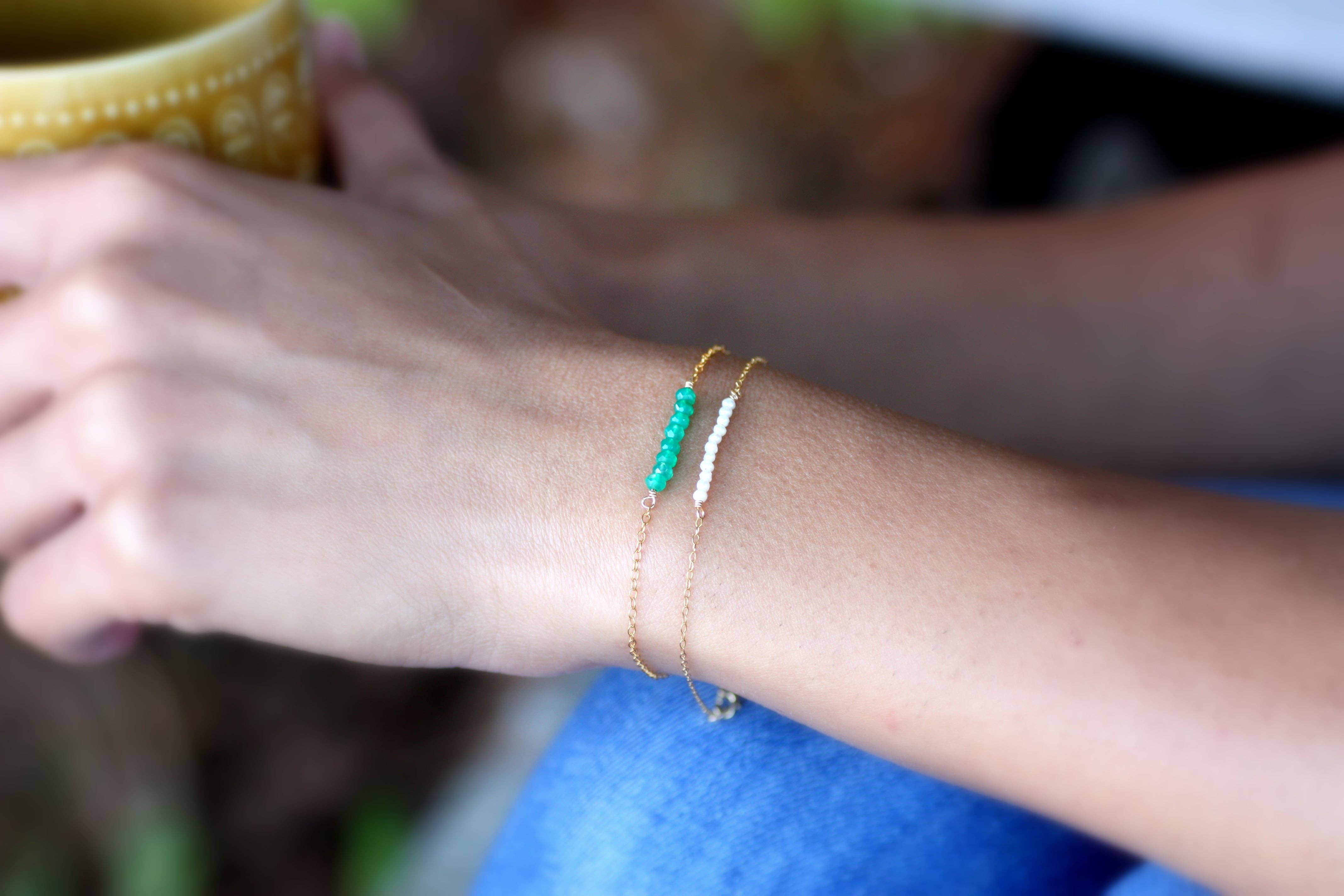 Azki Jewelry - Wholesale Link & Chain Bracelet - Small Gemstone Bar Bracelet5