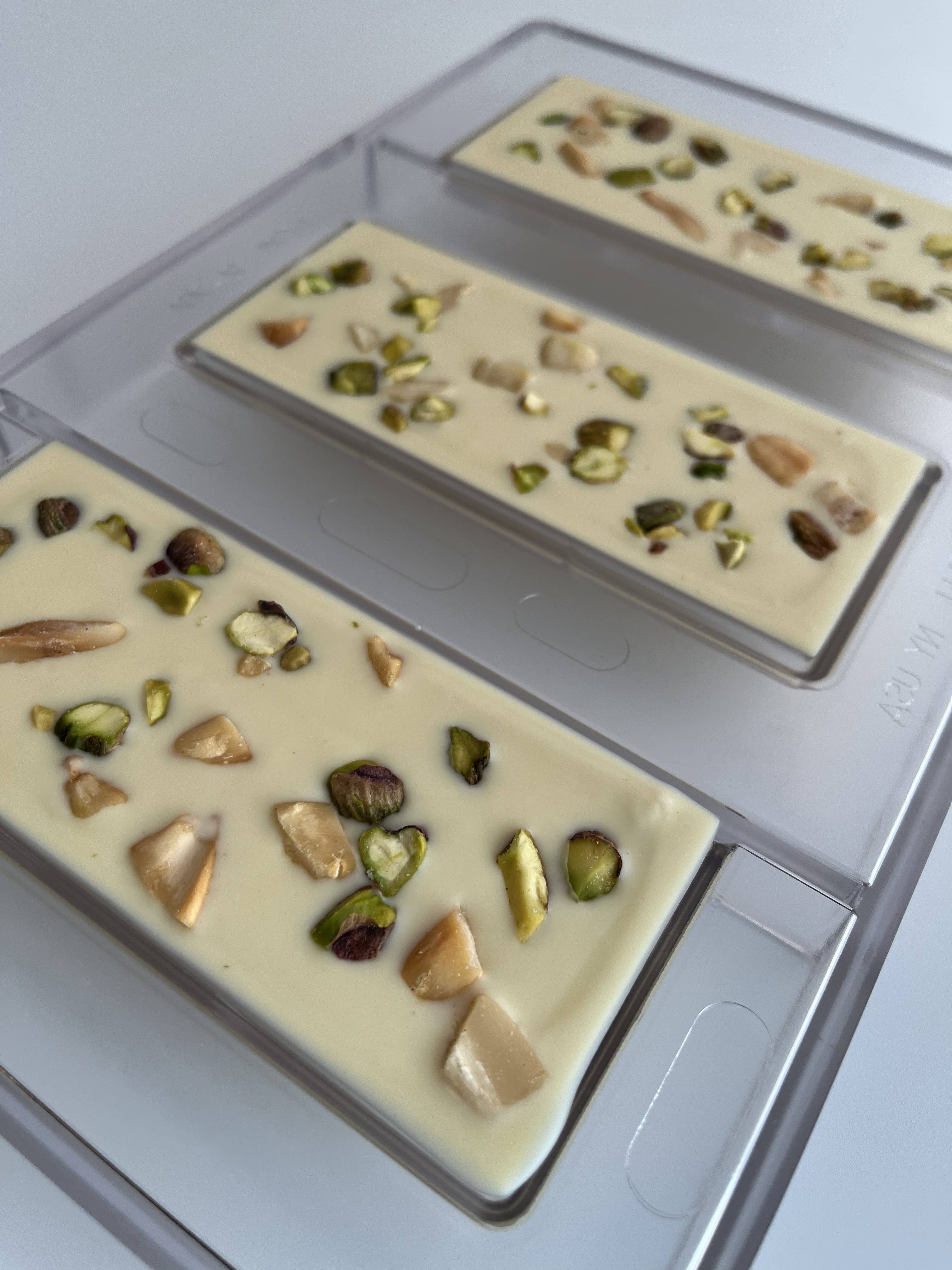 Chocs ‘N Boxes - Wholesale Chocolate Bar - 35% White Chocolate Bar with Pistachio & Pili Nuts2