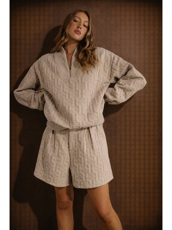 Ensemble de salon texturé beige pour la vente par Mulla