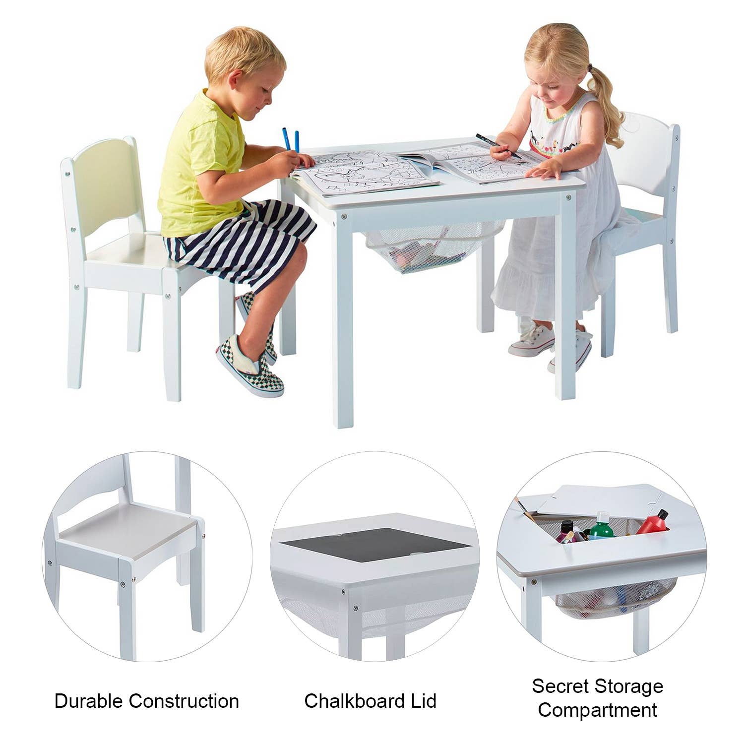 Daniel James - Vente Chaise – enfant - Ensemble table d'activités blanche pour enfants avec 2 chaises10