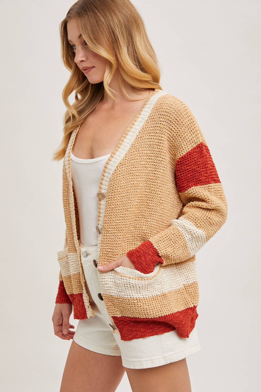 Bluivy - Wholesale Cardigan - Women's - COLOR BLOCK BUTTON DOWN KNIT SWEATER CARDIGAN16