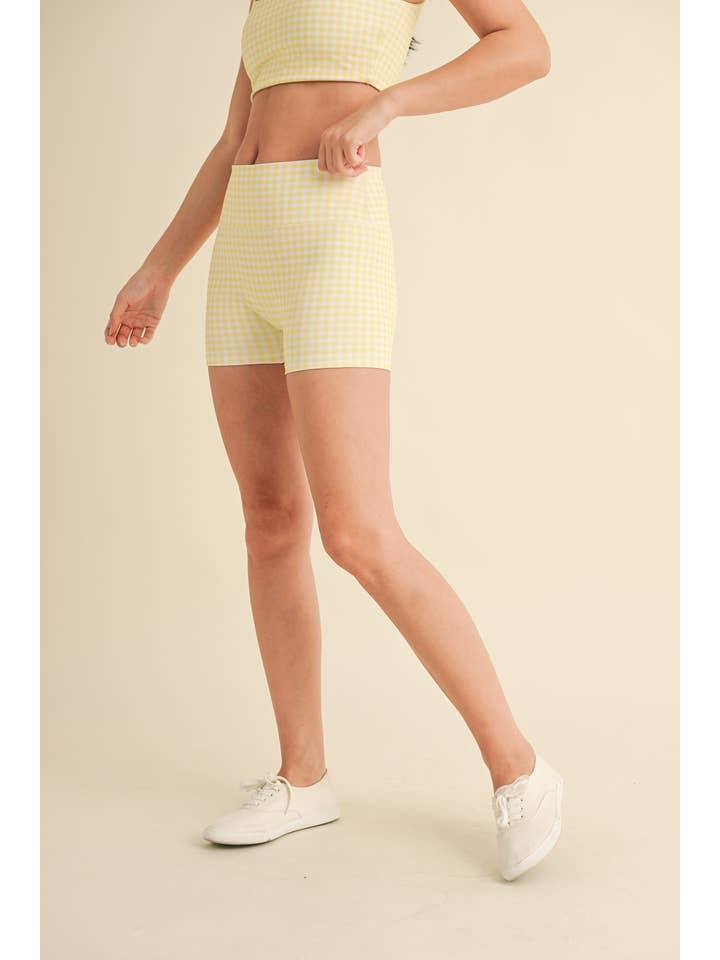 KIMBERLY C - Wholesale Athletic Shorts - Women's - Gingham Print Mid-Rise Mini Shorts11