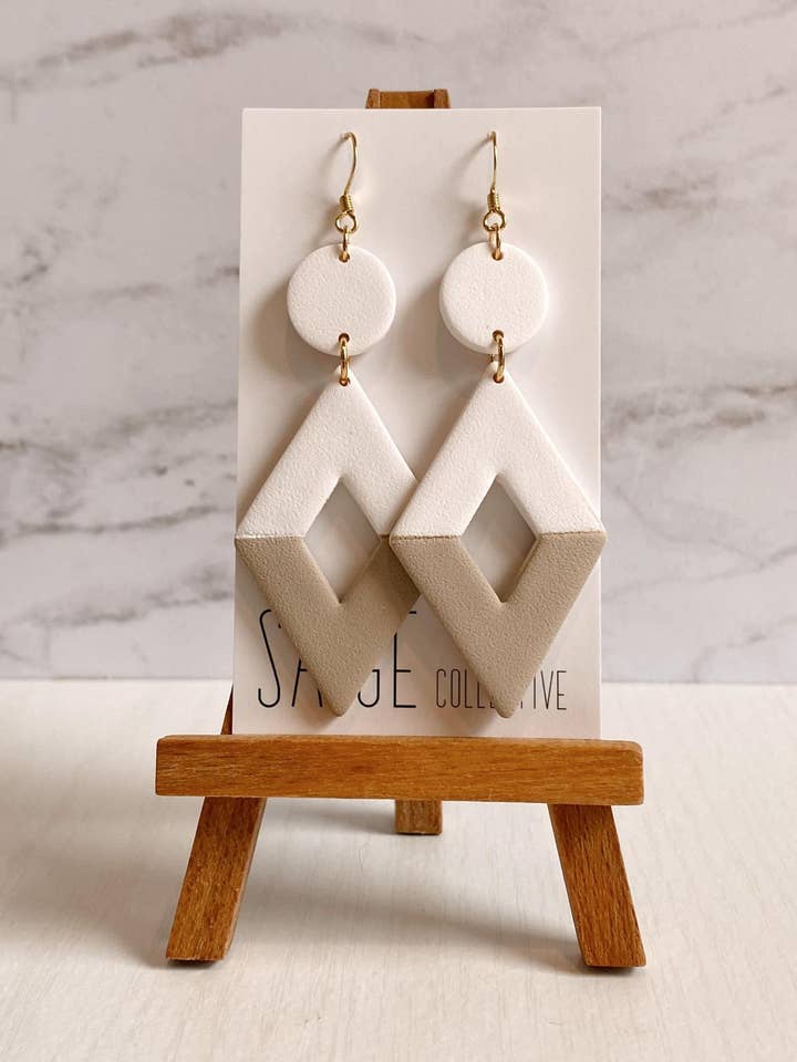 Dia - White/Nude Colour Block Clay Earrings for wholesale by Saige Collective