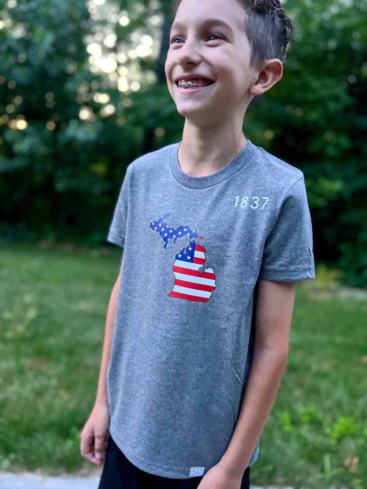 Michigan 1837 Flag Youth T-Shirt for wholesale by 517 Threads