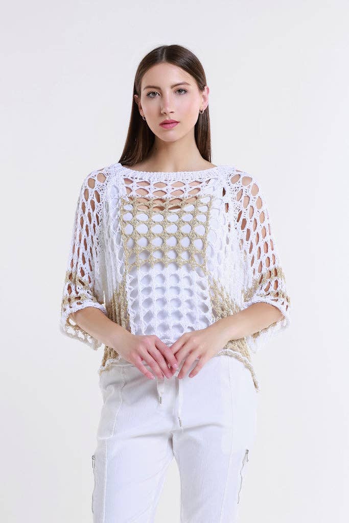 TINA Stephens Italy/Tees By Tina - Wholesale Knit Sweater - Women's - Sparkle Doris Ballet Slv 2 Tone Square Knit (BQ906P)10