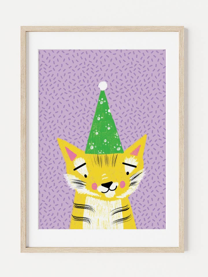 Larkin the Yellow Party Tiger A5 Art Print for wholesale by Looksee Illustration