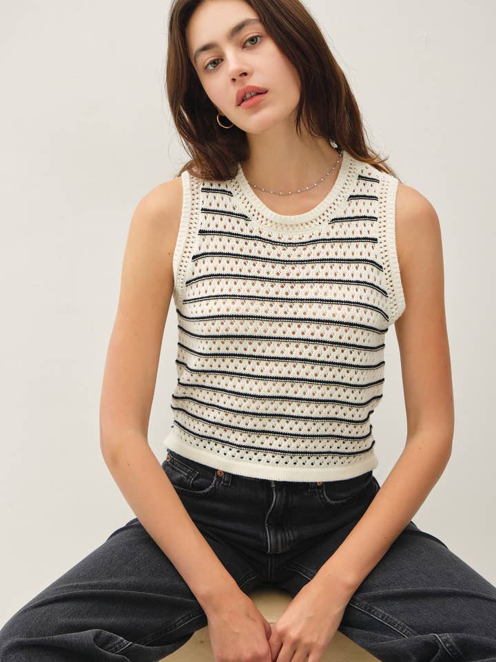 CHUNKY KNIT, STRIPED SWEATER TANK for wholesale by Be Cool