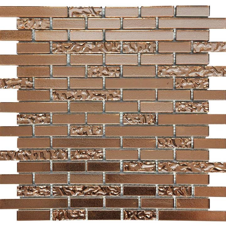 Copper Lava & Plain Glass Brick Mosaic Tiles (MT0198) for wholesale by TJM DIRECT
