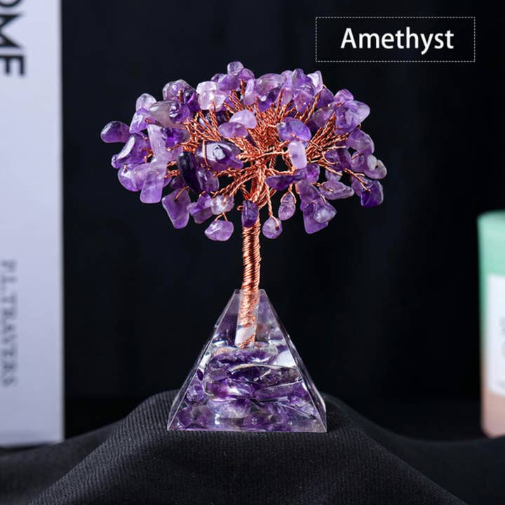 Crystolver - Wholesale Decorative Tabletop Object - Natural Crystal Fortune Tree Pyramid Base