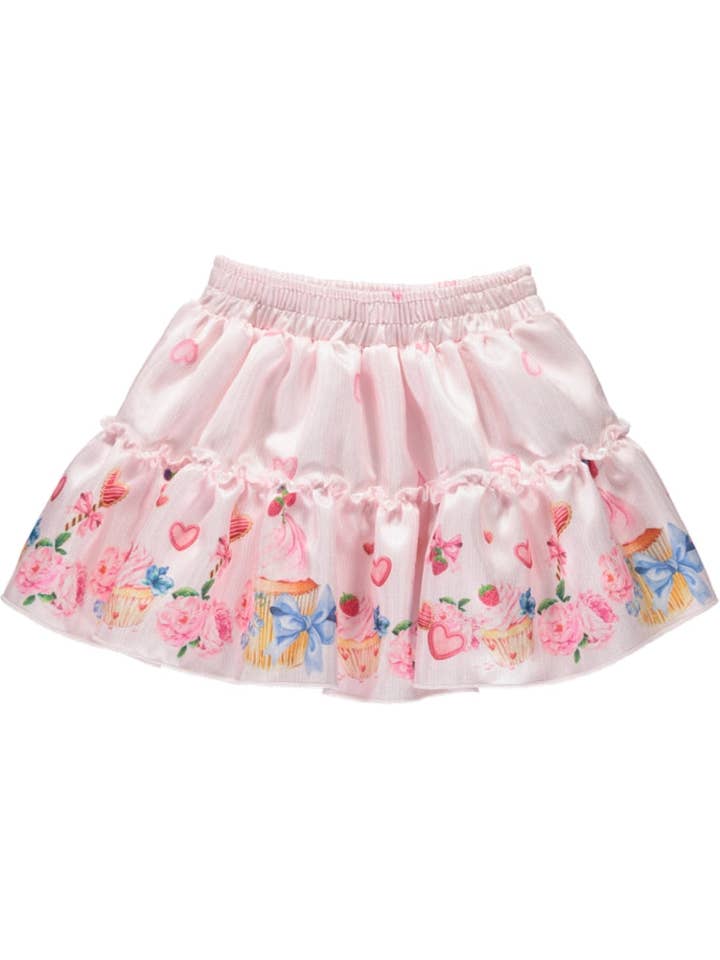 PS23S004004 - Falda rosa con estampado de cupcakes de colores para venta al por mayor de Piccola Speranza
