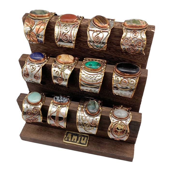 Anju Jewelry - Wholesale Jewelry Stand & Display - Three-Tier Wooden Cuff Bracelet Display1
