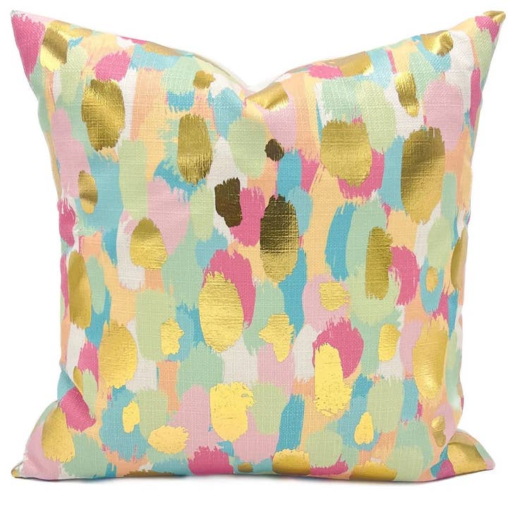 Gold Foil Pastel Paint Daubs Pillow for wholesale by Rachel Brooks Design, LLC
