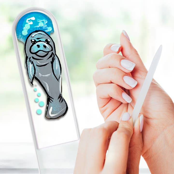 Lima de Unhas de Cristal Pintada à Mão com Motivo de Peixe-boi, Vida Marinha, Animal Oceânico por atacado de Classy Nail Files