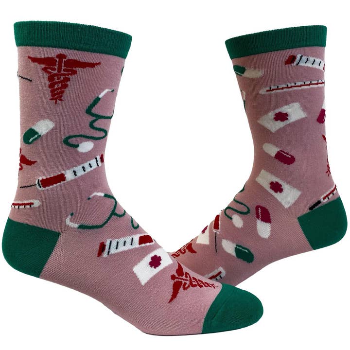 Pink Womens Nurse Socks Cute Saying Gift for Nursing Sock Design for wholesale on Faire