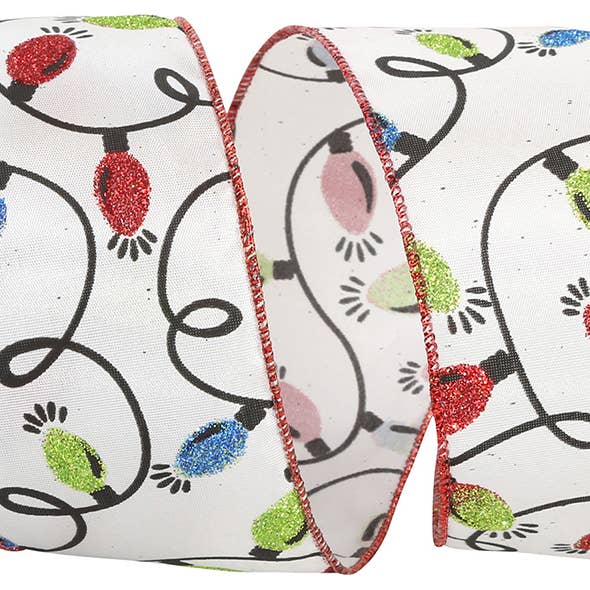 Christmas Lights Glitter Wired Edge, 2-1/2 In, 10 Yards for wholesale by RELIANT RIBBON