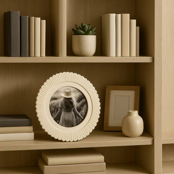 Sagebrook Home - Wholesale Picture Frame - Photo Frame - Ivory Resin Round Solid Etched Petal, 4x4 in.0