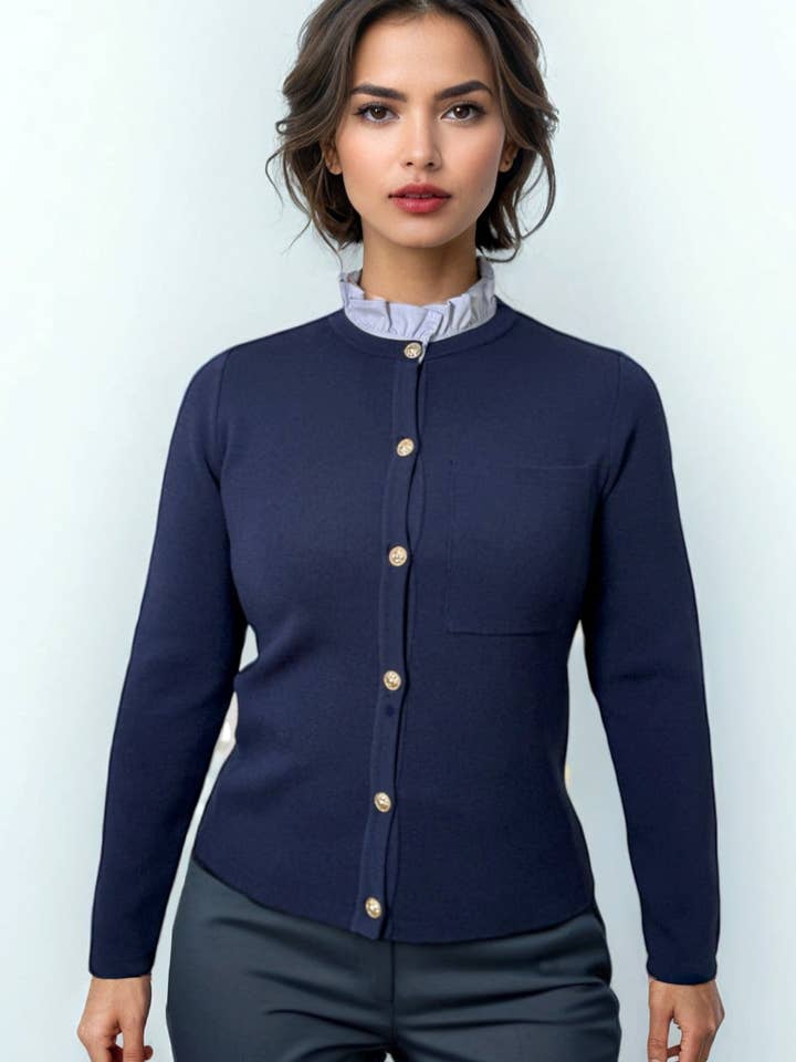 LS63015 RUFFLE NECK CARDIGAN SWEATER for wholesale by N by Nancy