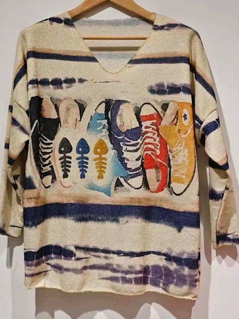 LOOWIE - Wholesale Knit Sweater - Women's - POSN Italian Cozy Cream Sneakers Sweater One Size LOOWIE