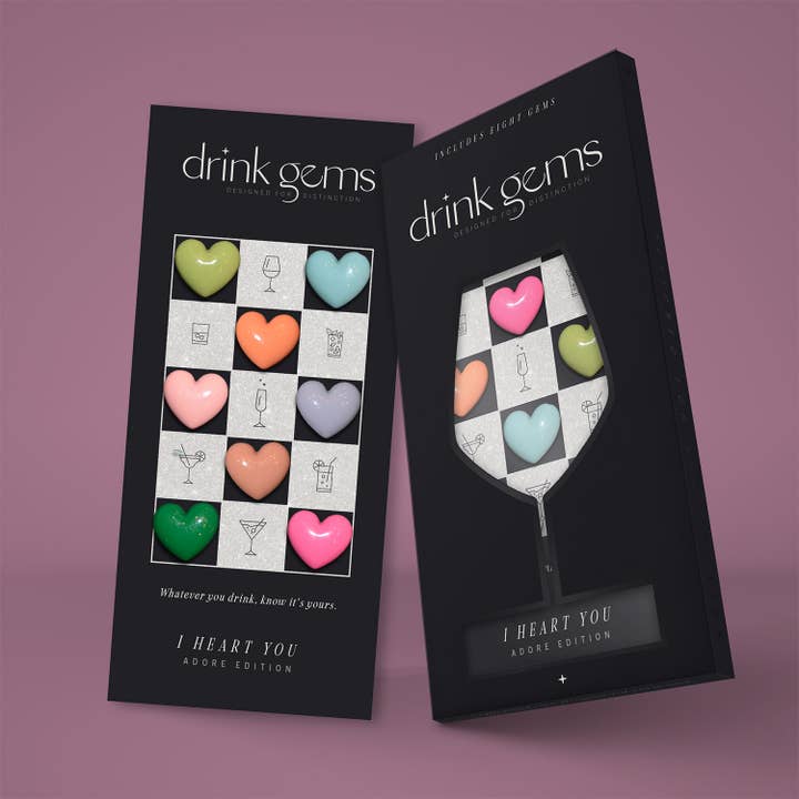 Drink Gems - Vente Marqueurs pour verres à vin/cocktail - JE T'AIME, Accessoires magnétiques pour vaisselle, Gemmes à boire1