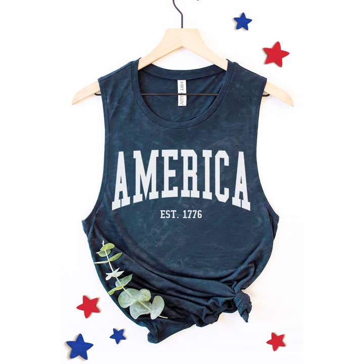 HRTandLUV - Wholesale Tank Top - Women's - AMERICA EST 1776 GRAPHIC TANK TOP