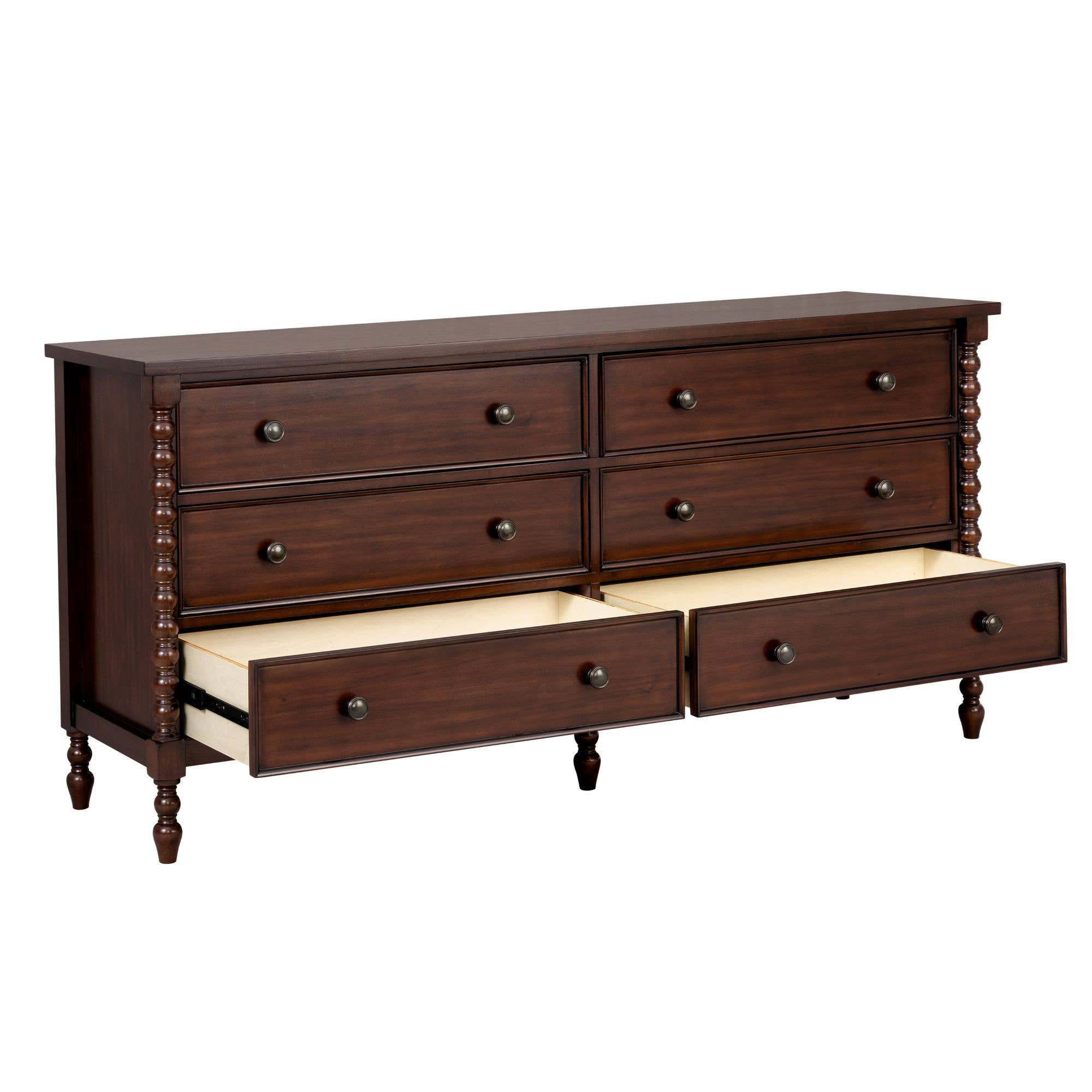 Olliix - Wholesale Cabinet - 70"W 6-Drawer Large Spindle Wood Dresser, Morocco Brown *6
