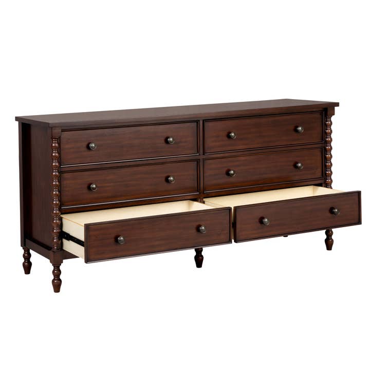 Olliix - Wholesale Cabinet - 70"W 6-Drawer Large Spindle Wood Dresser, Morocco Brown *6