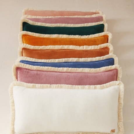 Moi Mili - Wholesale Lumbar Pillow - "White" soft velvet bolster with fringe0