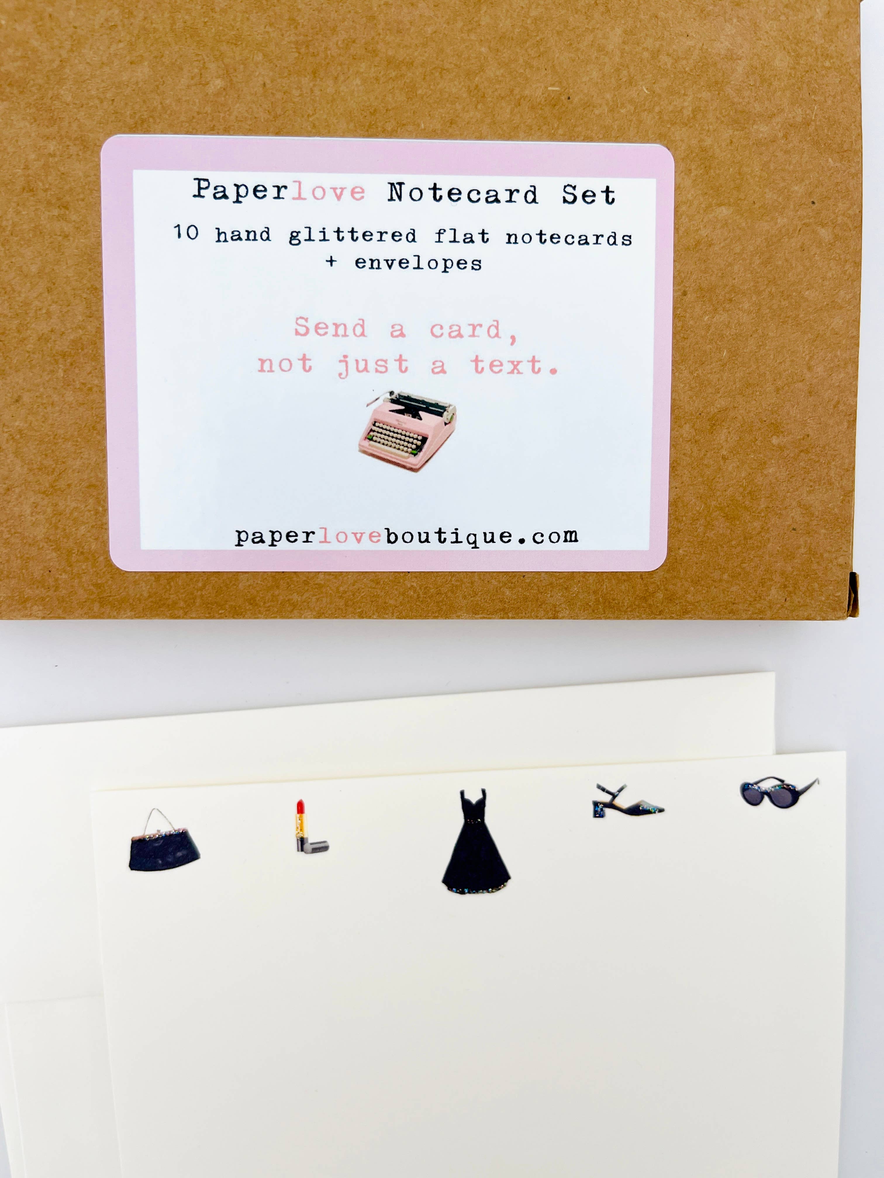 Paperlove Boutique - Wholesale Stationery/Notecard Set - NOTECARD SET - 'SIMPLY BLACK' 10 hand glittered notecards3