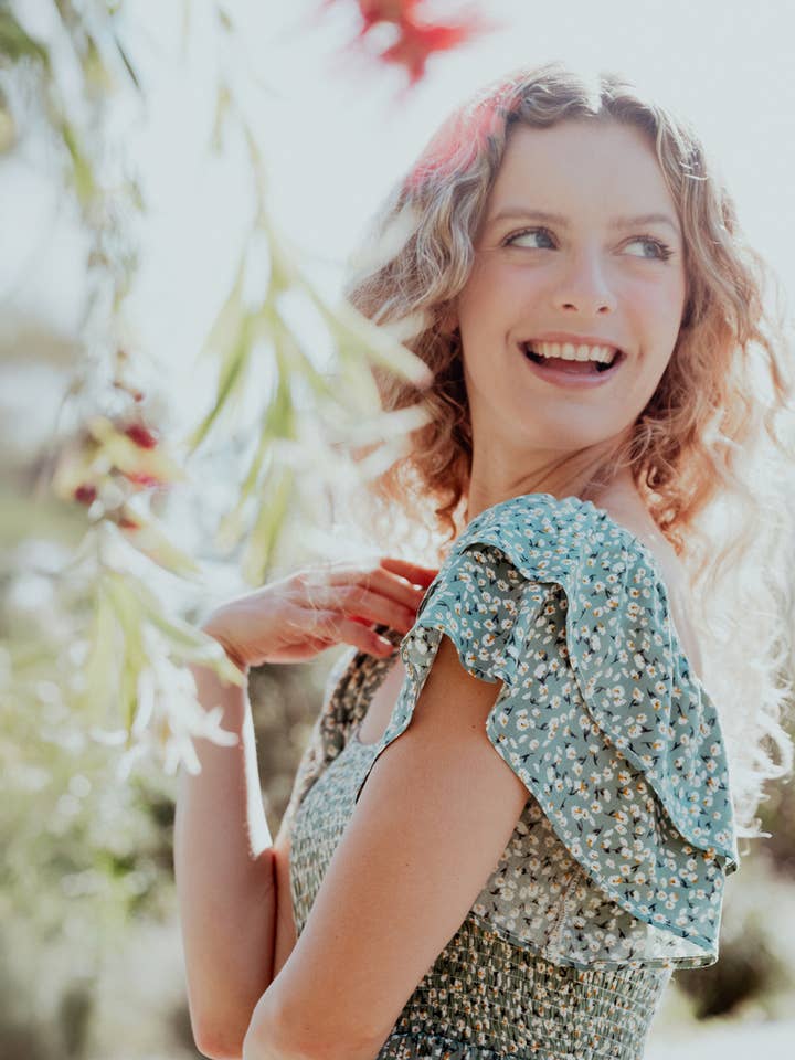 Flutter Sleeve Wide Flare Sweetheart Vintage Floral Dress for wholesale by Elloh Collection