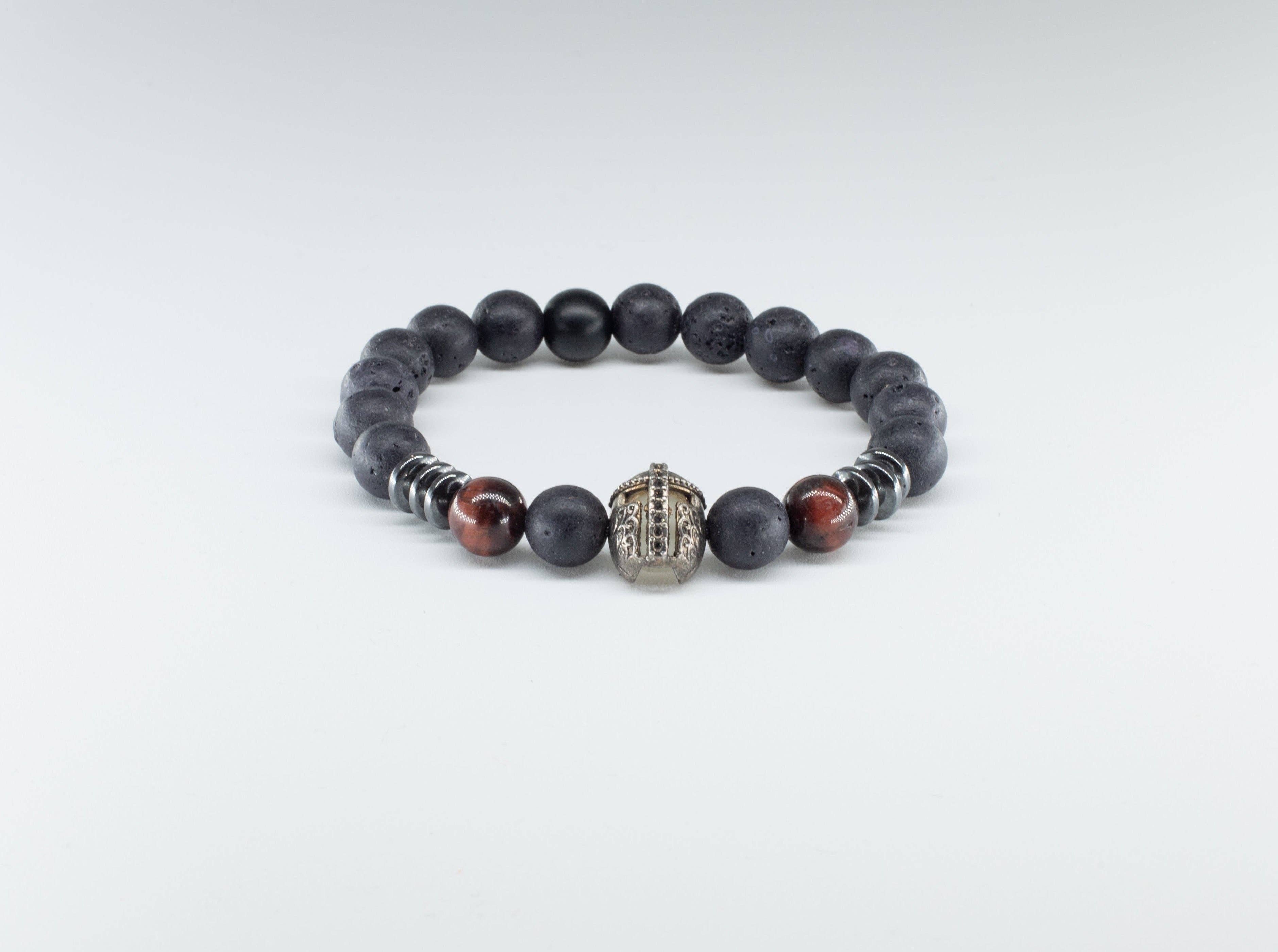 CRETE TRADING INC - Wholesale Beaded Bracelet - Black Lava Stone Crystal Bead Bracelet 10mm4