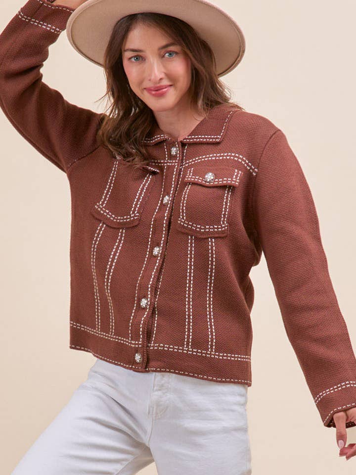 &MERCI - Wholesale Jacket - Women's - DENIM EFFECT KNIT SWEATER JACKET MSW11130