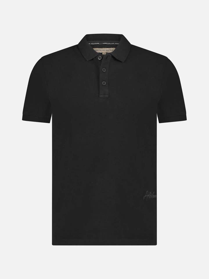 Tuttle | Polo da uomo in cotone piqué bianco e nero per la vendita all'ingrosso da parte di Amsterdam Heritage Belts, Bags, Apparel & Jackets EU