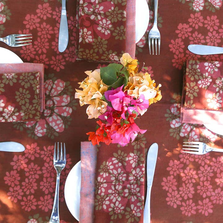 Ichcha - Wholesale Dinner & Cloth Napkin - Block Print Napkins in Terracotta (Set of 4) - Forget Me Not