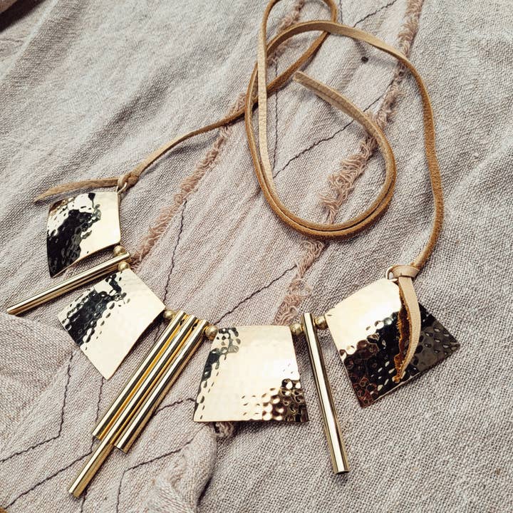 Bisjoux - Wholesale Bib Necklace - Brass hammered collar necklace tribal handmade designer5