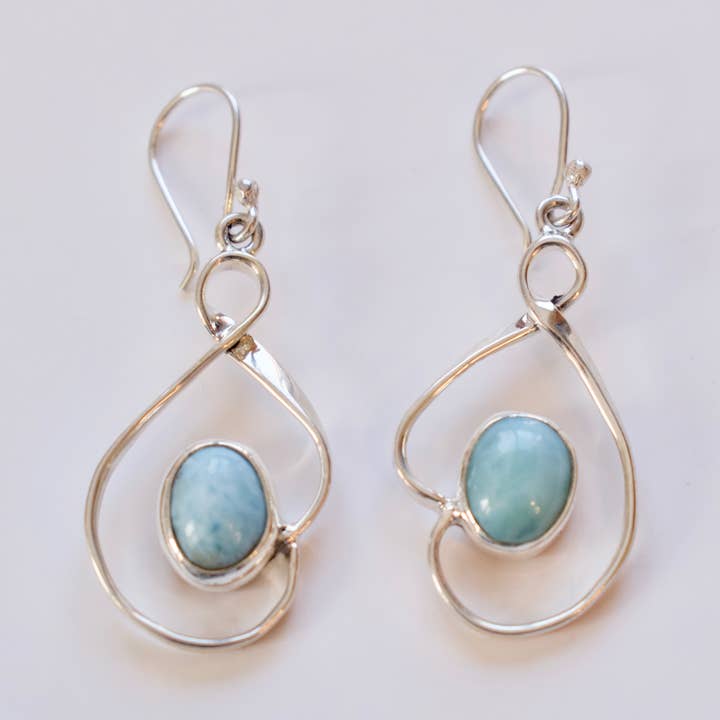 Larimar sten & Sterling Silver hjärta örhängen för wholesale av Krystyna's Silver