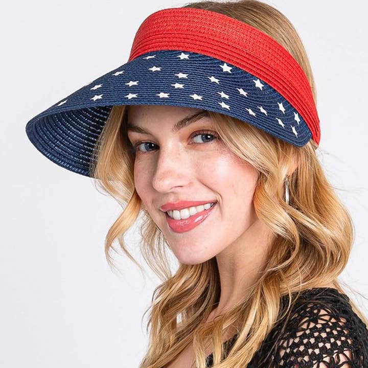 3AM BY H&D ACCESSORIES - Wholesale Visor - Women's - AMERICAN FLAG ROLL UP SUN VISOR WITH ADJUSTABLE ELASTIC BAND