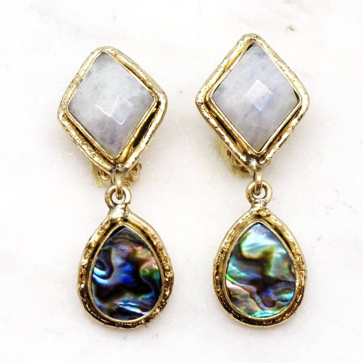 Orecchini da donna a clip con pietre semipreziose NCE088M per la vendita all'ingrosso da parte di NIIKI PARIS