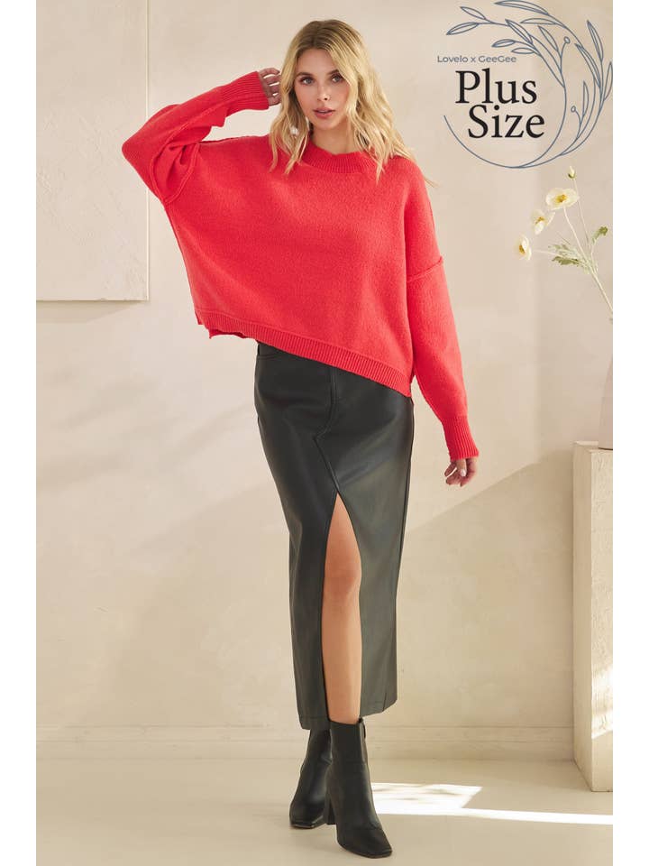 GeeGee x Lovelo - Wholesale Skirt - Women's - Plus Faux Leather Midi Skirt MS50582PL17