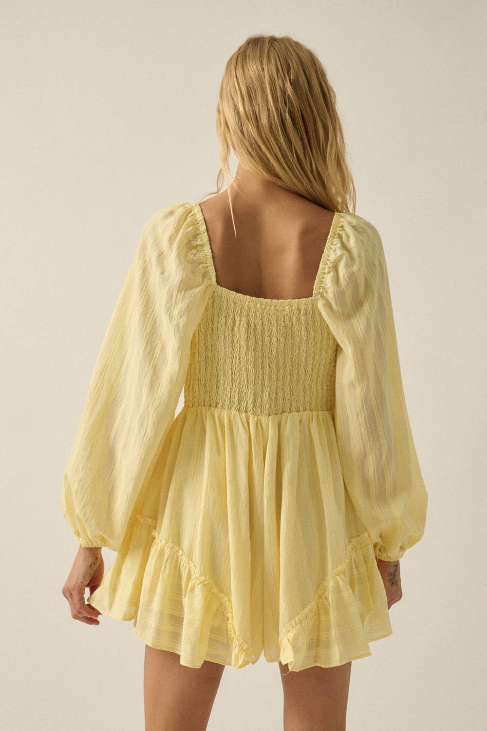 Promesa USA - Wholesale Romper - Women's - Textured Tonal-Stripe Ruffled Tie-Front Romper14